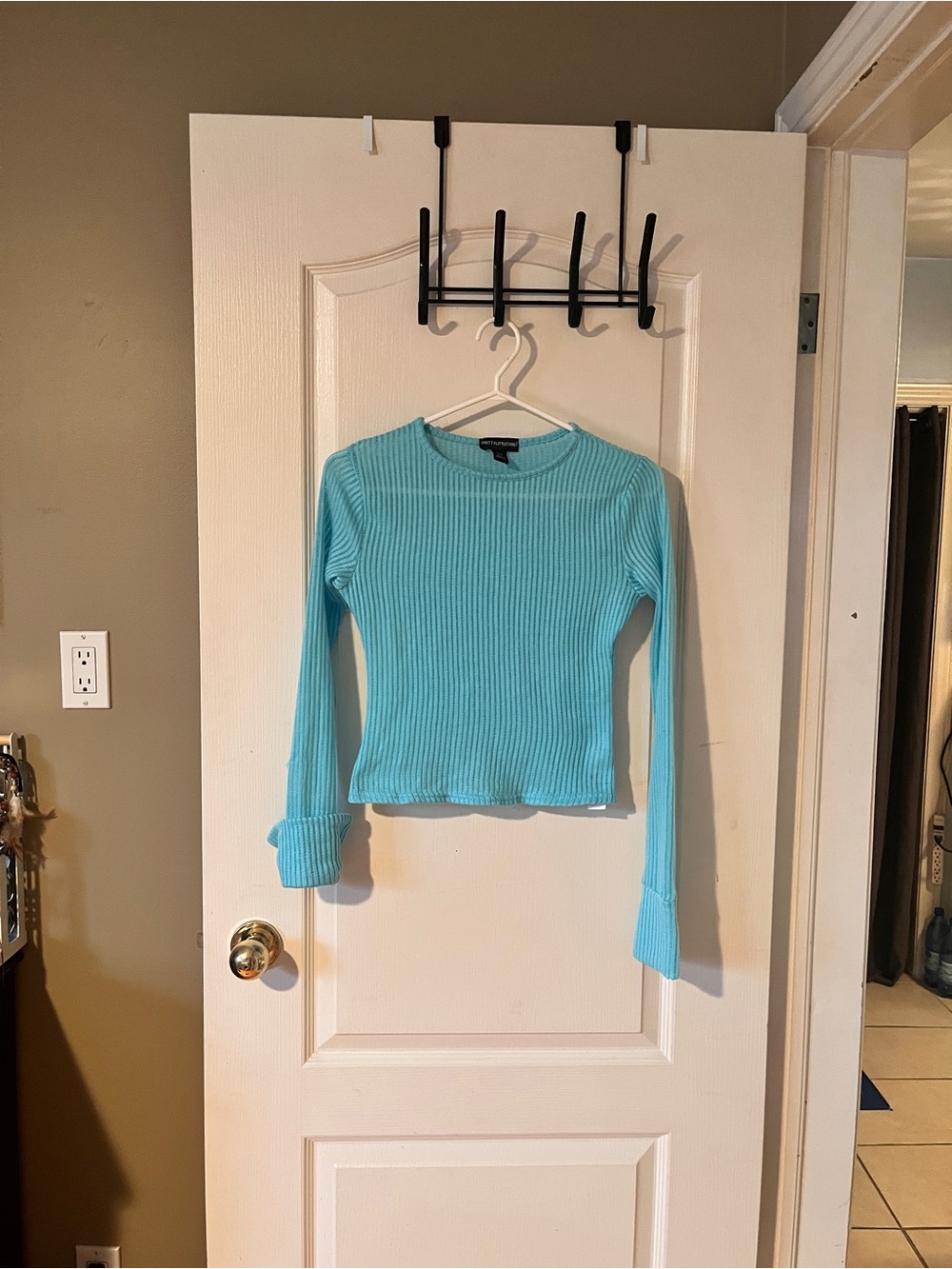 PrettyLittleThing Ribbed Long Sleeve Top - Aqua Blue